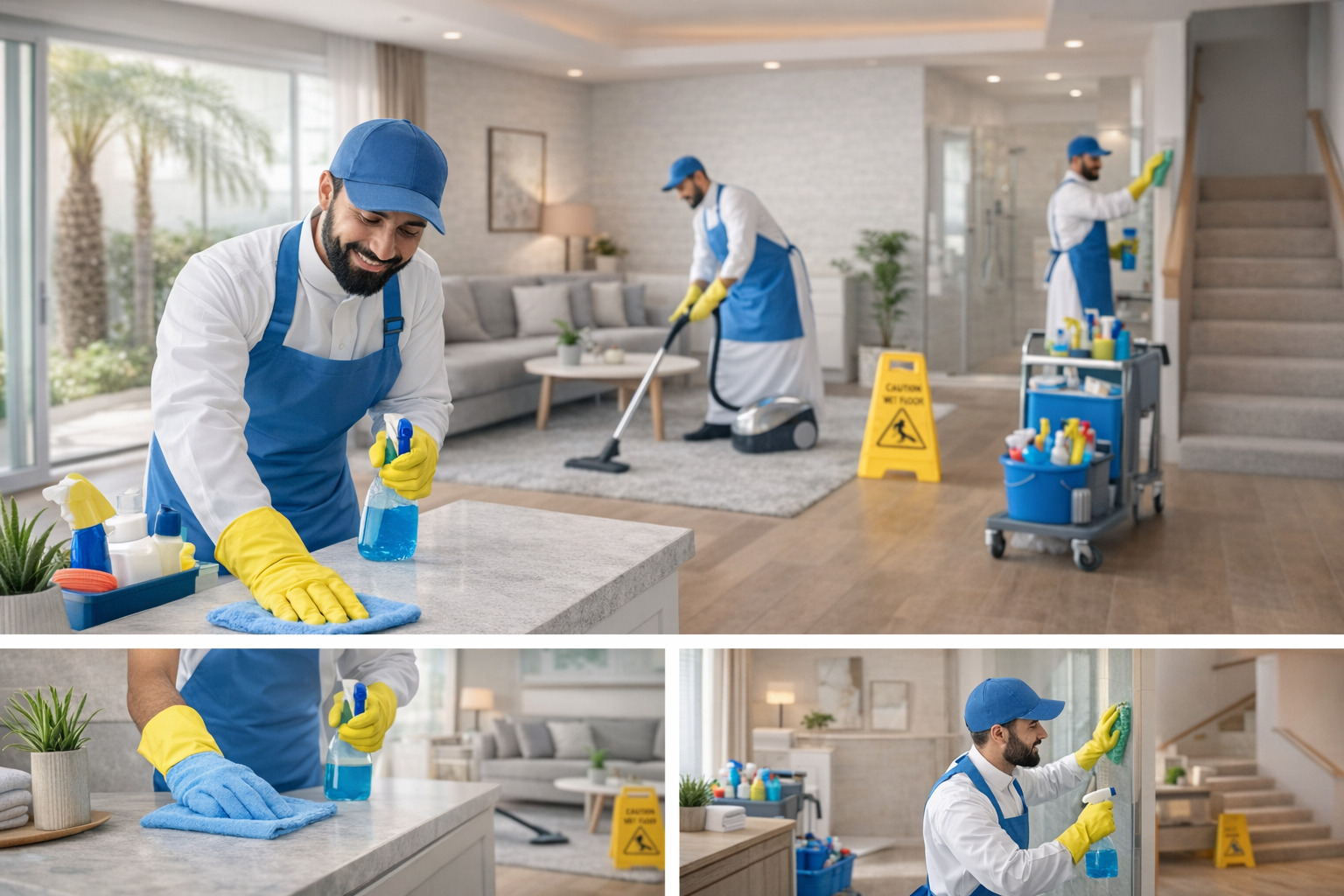 فريق شركة تنظيف منازل بجدة أثناء تنفيذ تنظيف شقق باحترافية